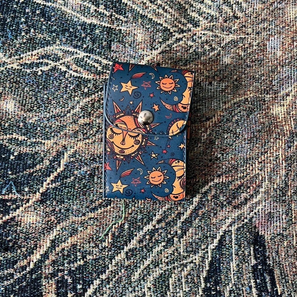 Sun and Moon Card Holder Bright and Colorful Hippie Chill Vibes Blue and Orange